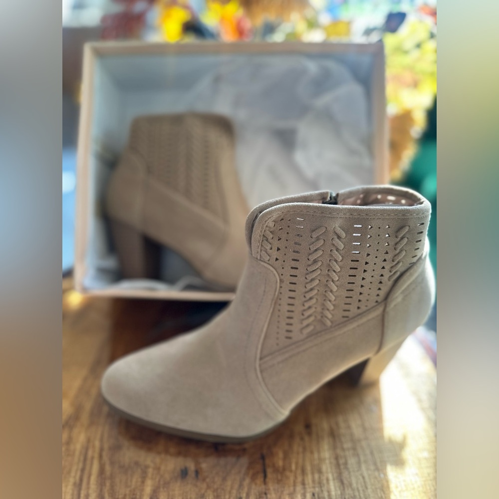Tan Ankle Boots with Cutout Design